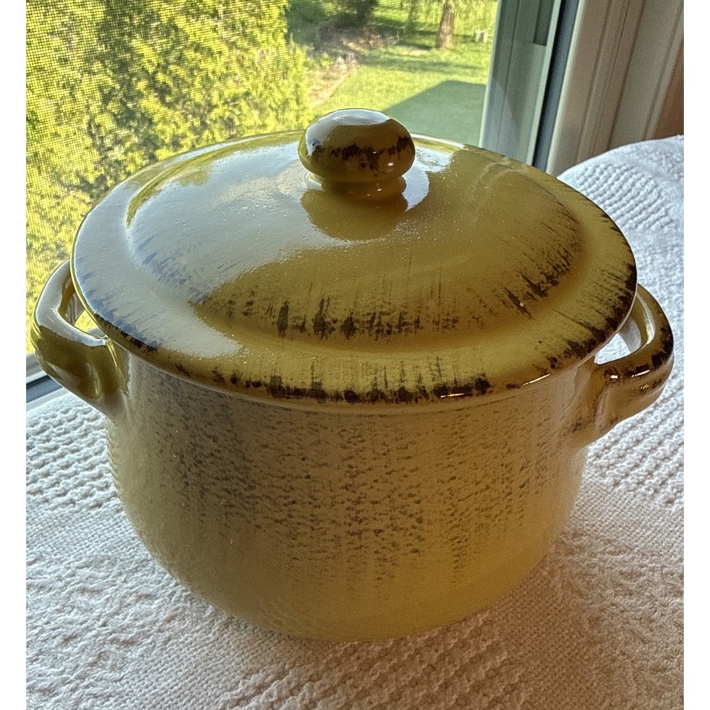 VTG De Silva Handmade Terracotta Small Pot With Handles Yellow Made in Italy
